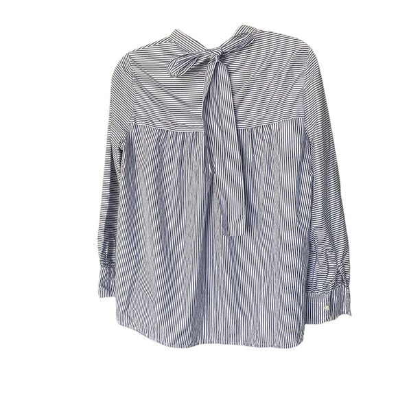TORY BURCH 100% Cotton Poplin Blue and White Striped Long Sleeves Blouse Sz S - Picture 3 of 6